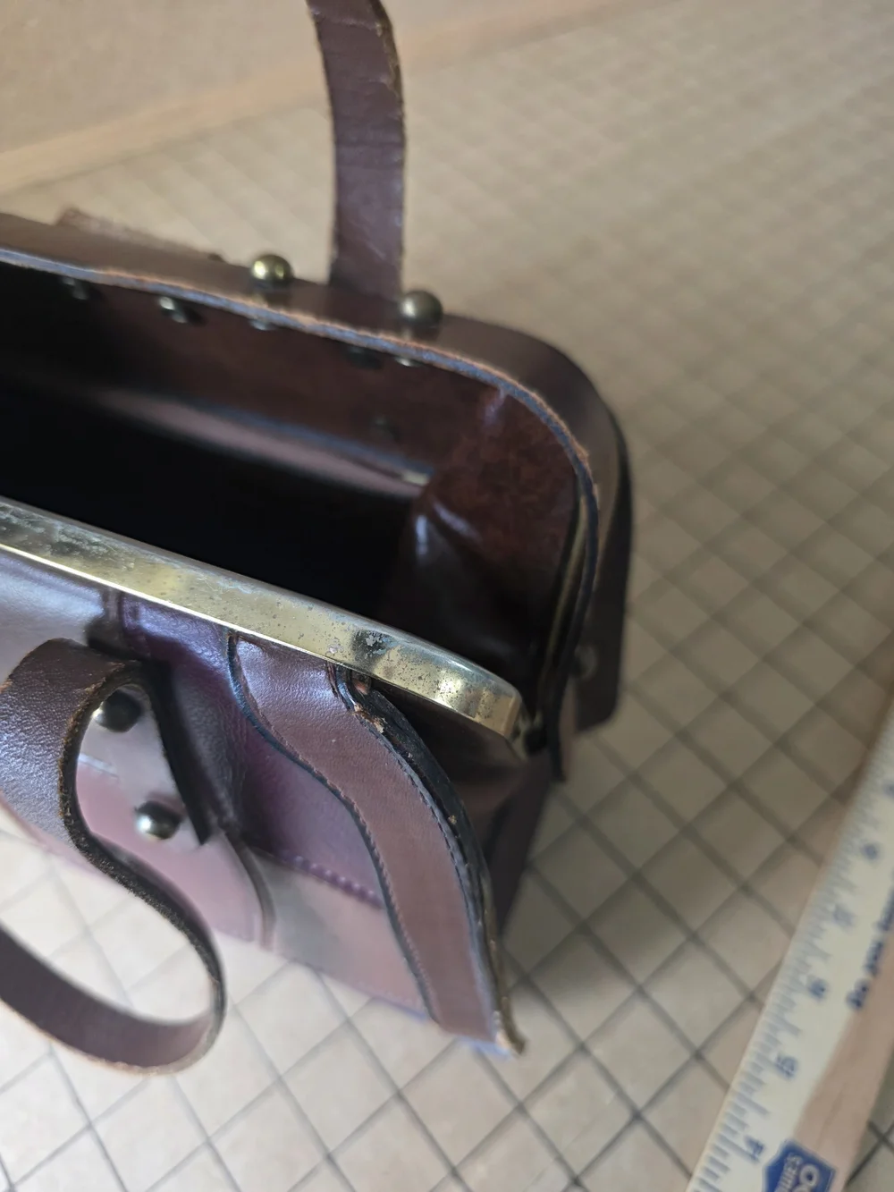 Burlington Patchwork Leather Frame Satchel  Vintage Boho Handbag
